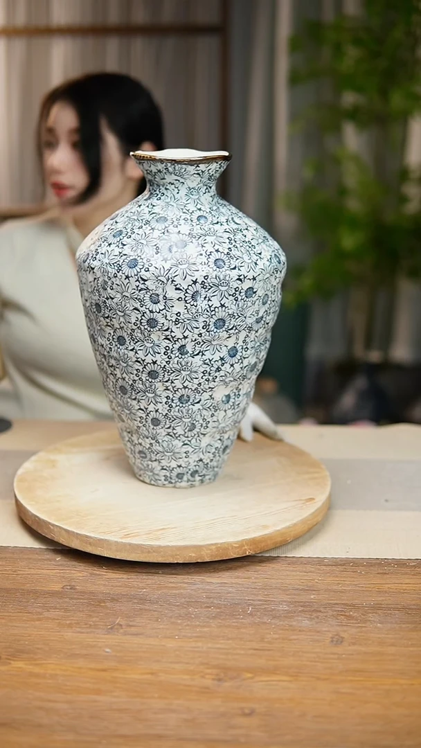 【闪购商品】陶瓷花器青花瓷向日葵高脚