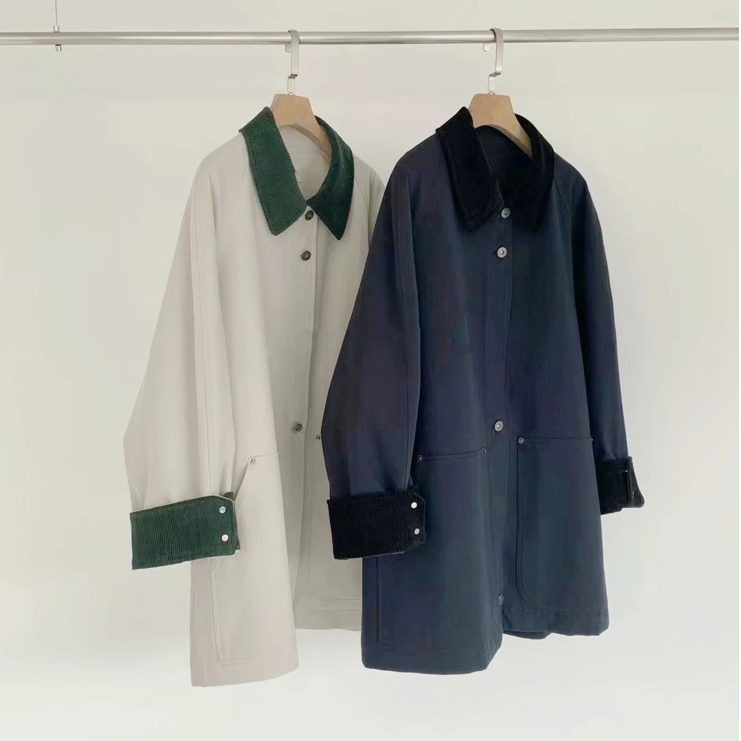 西西里~韩代新款拼色宽松风衣外套 2025春