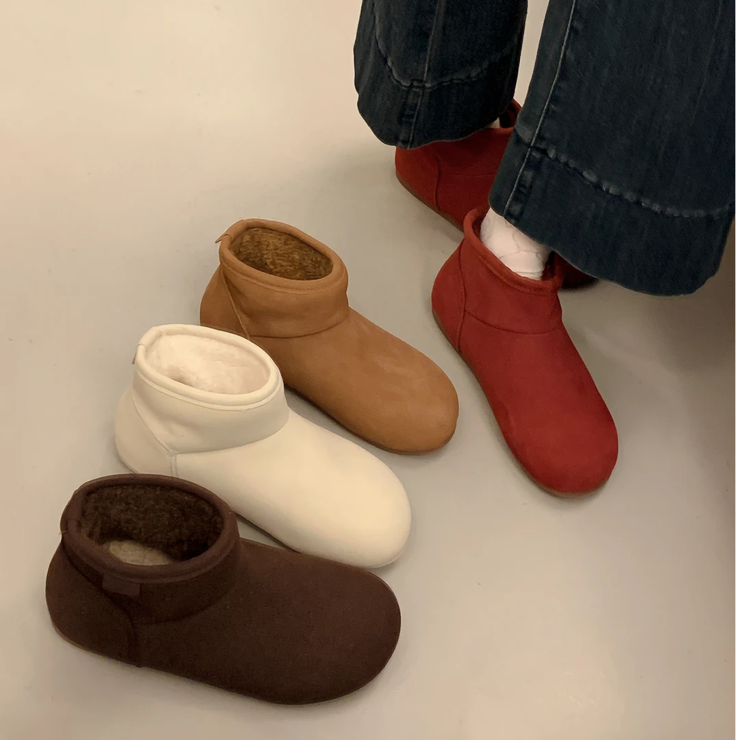 圆头平底勃肯小短靴2025新款秋冬加绒软底短筒马丁靴堆堆雪地靴子