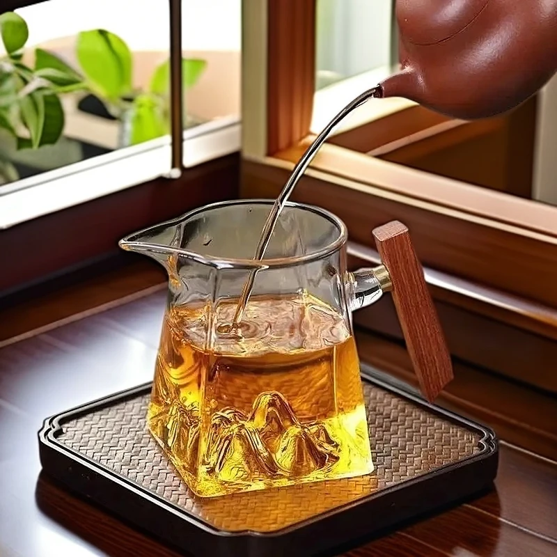高硼硅玻璃木把手茶海透公道杯加厚泡茶专用分茶器茶具套茶壶手工