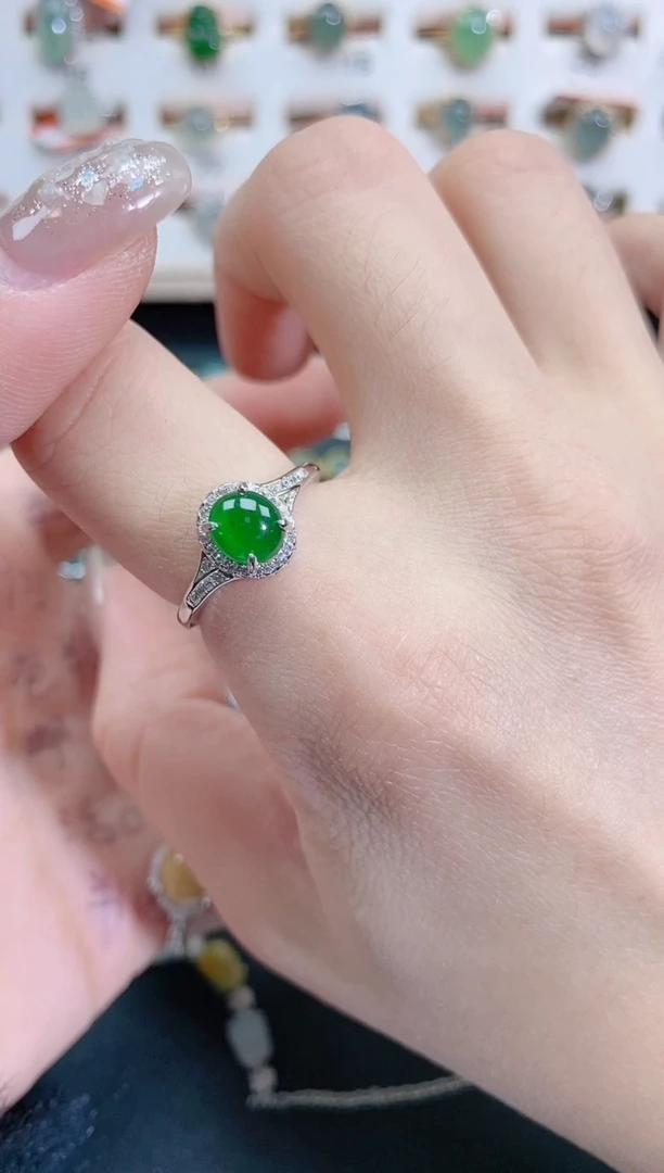 银S925镶嵌戒指翡翠天然翡翠
