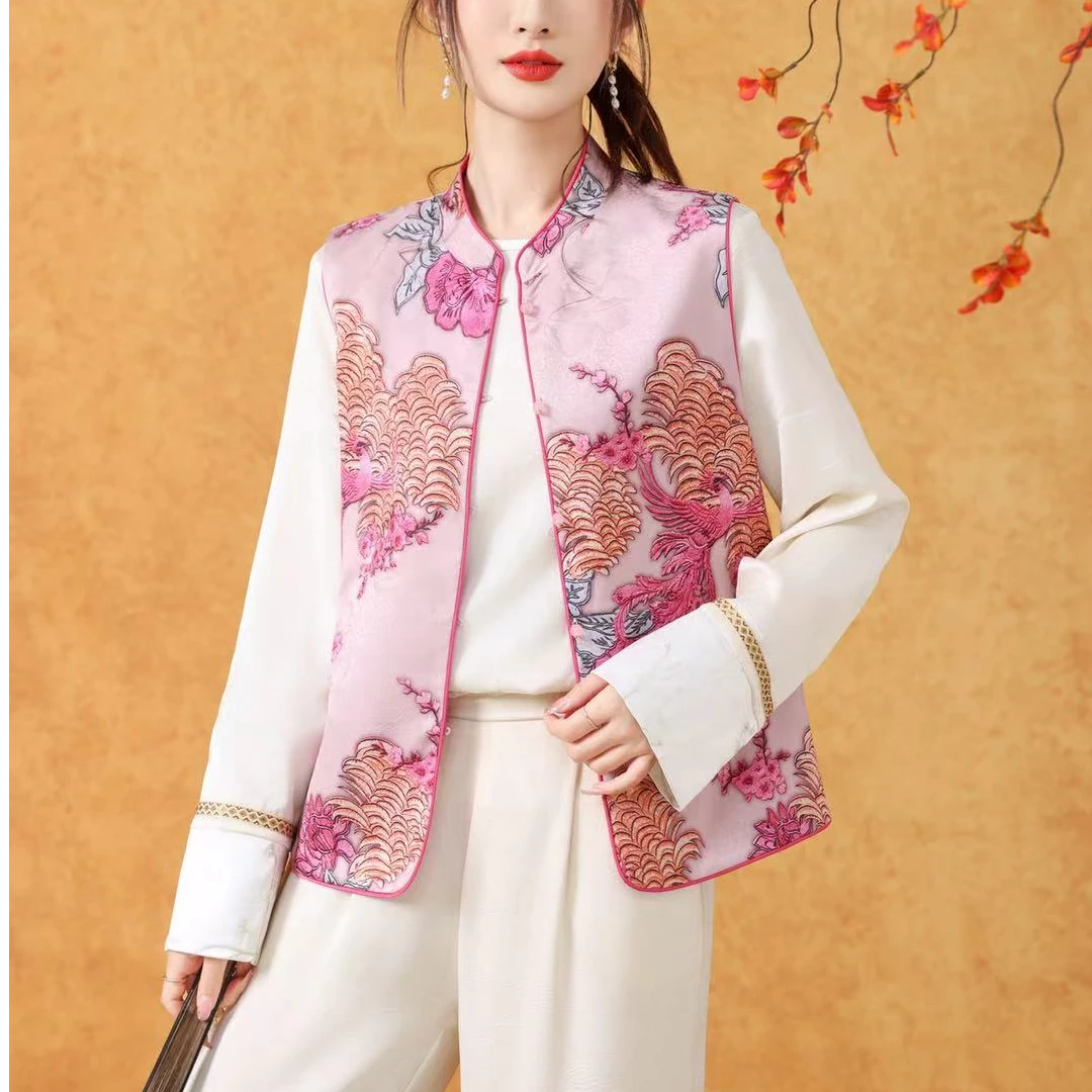 【凤栖花开】2025春夏新款桑蚕丝香云纱马甲龟裂纹上衣开衫真丝坎肩