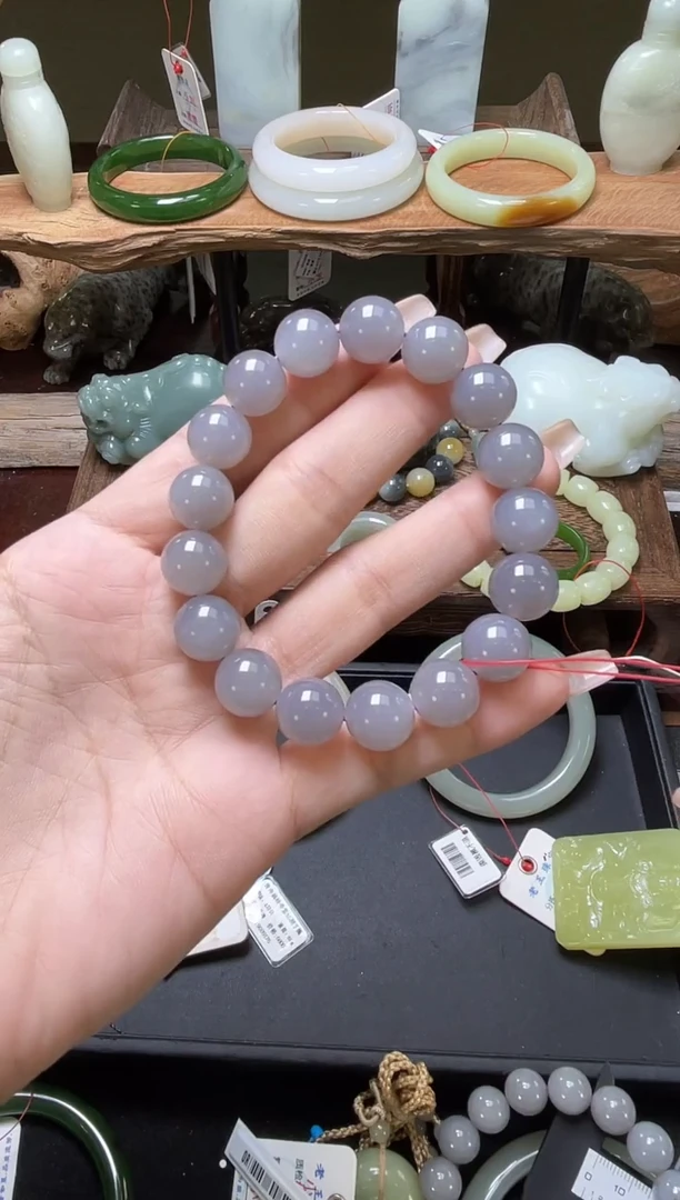 手串未镶嵌和田玉卡12青海烟紫圆珠 9006111