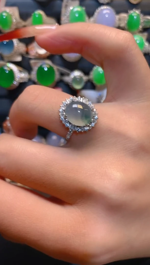 翡翠银S925镶嵌耳饰天然