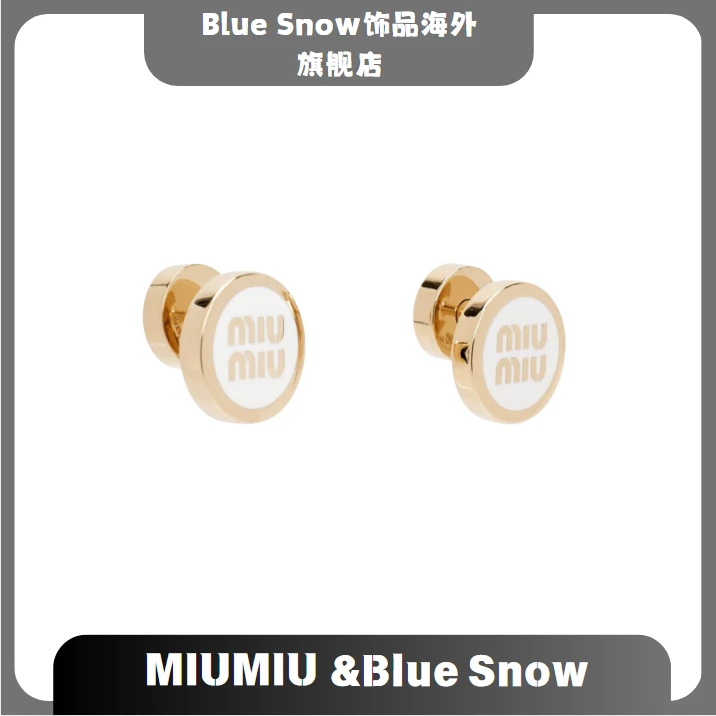 Blue Snow &缪缪 时尚经典Logo 金属 耳钉 女款 金色
