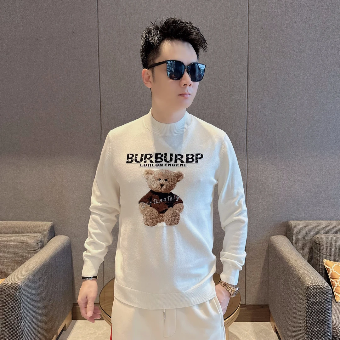 2025男装秋冬羊毛针织提花毛衣网红打底圆领轻奢简欧时尚休闲卫衣