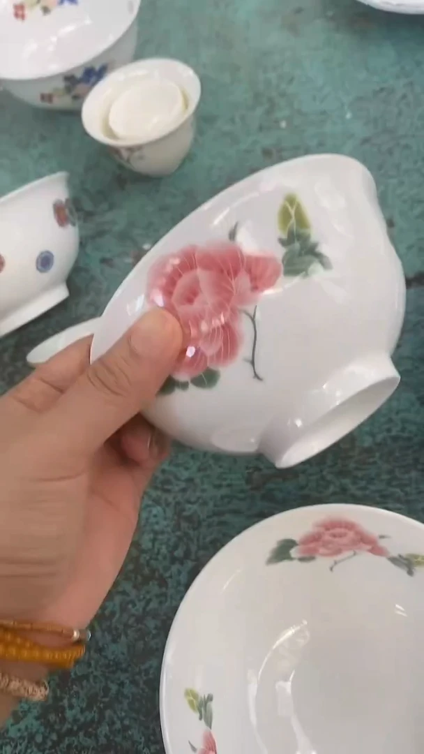 摆件芙蓉花内外绘5寸米饭碗 拍一发二