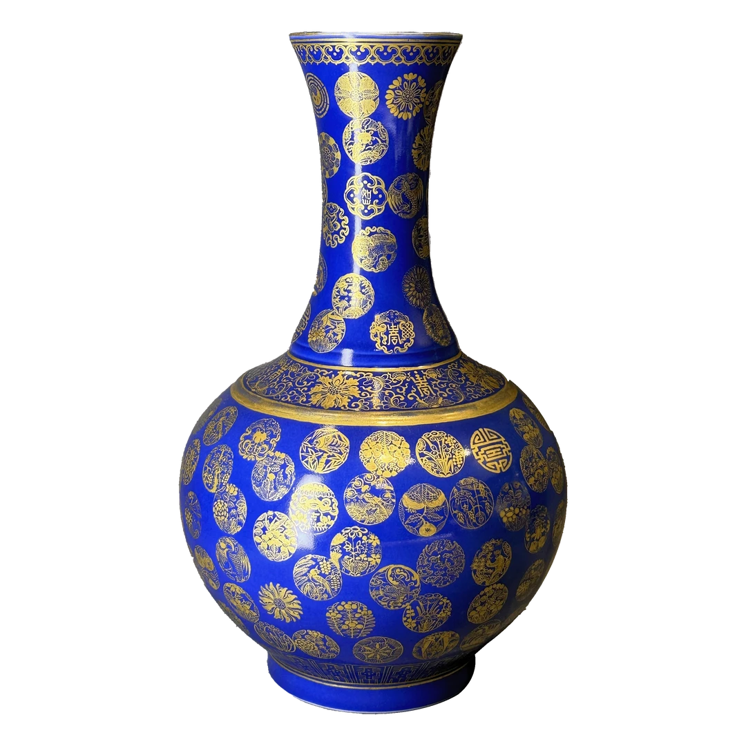 25154401t霁蓝描金皮球花赏瓶