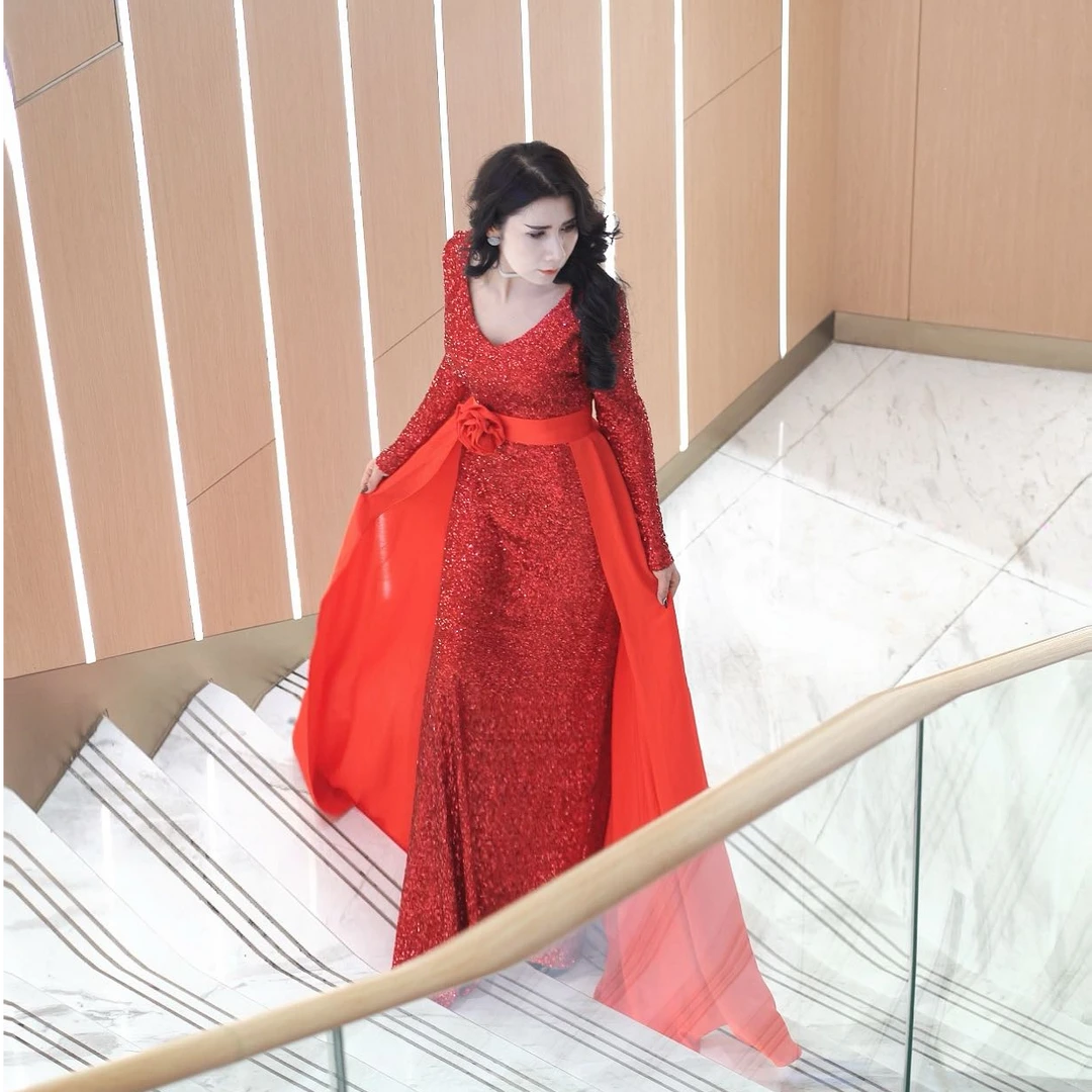 晚礼服女宴会气质高端大气气场女王高级质感敬酒服红色修身