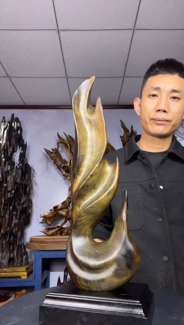 金丝楠木雕款花*错金丝楠木工艺品摆件