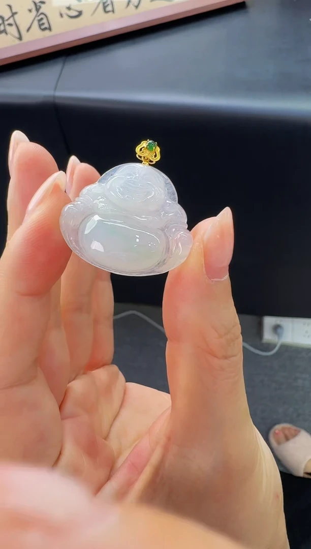 翡翠18K金镶嵌吊坠(不含链)翡翠18k金镶嵌佛公吊坠多样性发货