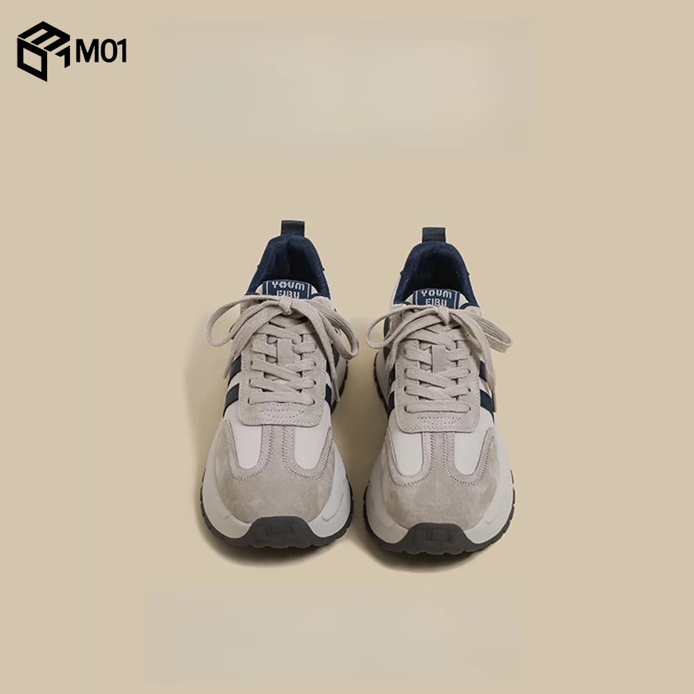M01厚底阿甘鞋女2025秋冬季新款加绒灰色韩版百搭老爹德训运动鞋