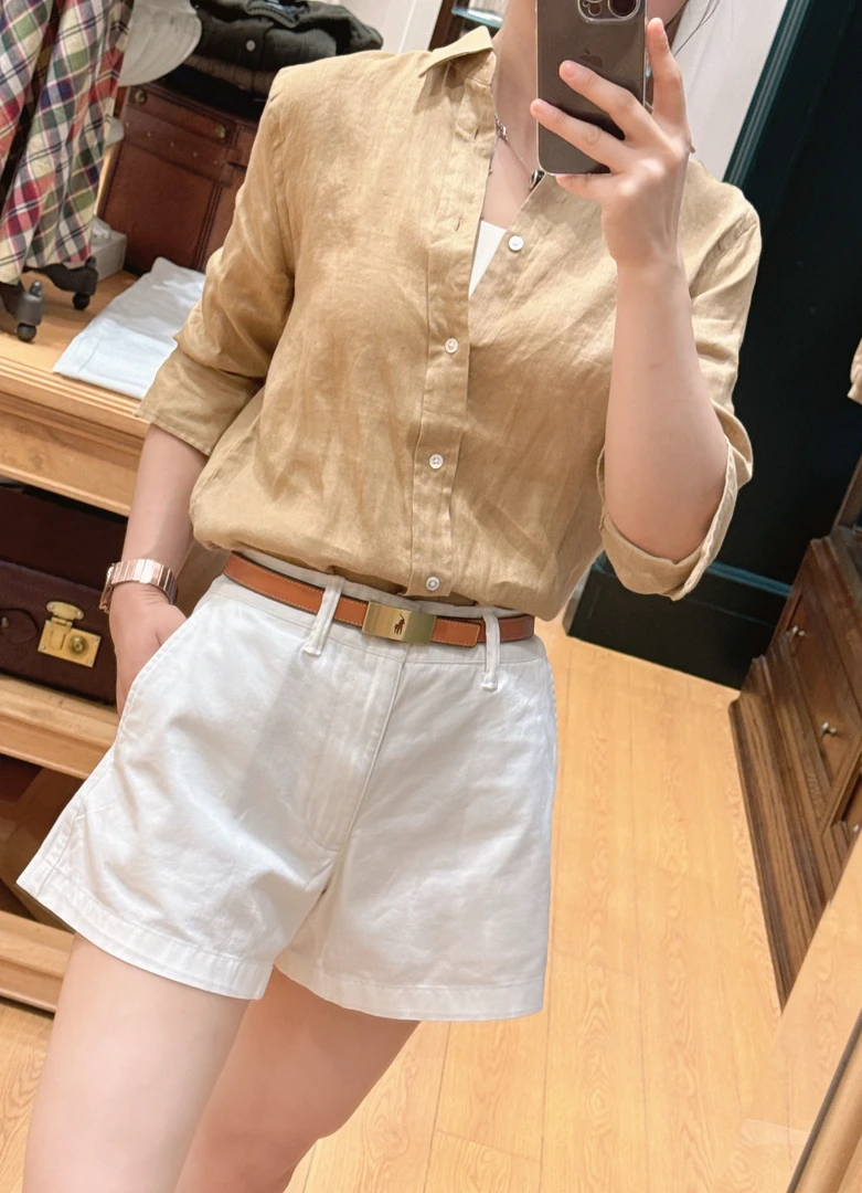 小马刺绣亚麻长袖衬衫 0622