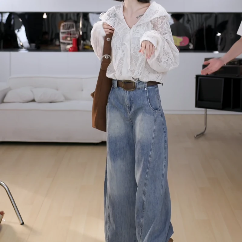 夏季新款蕾丝叠穿短外套帽衫+吊带背心+休闲直筒阔腿裤LK2505305