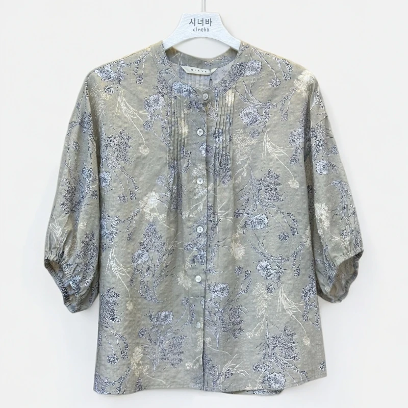 【xineba2】韩国女士淡雅前后风琴褶衬衫时尚高端舒适洋气减龄