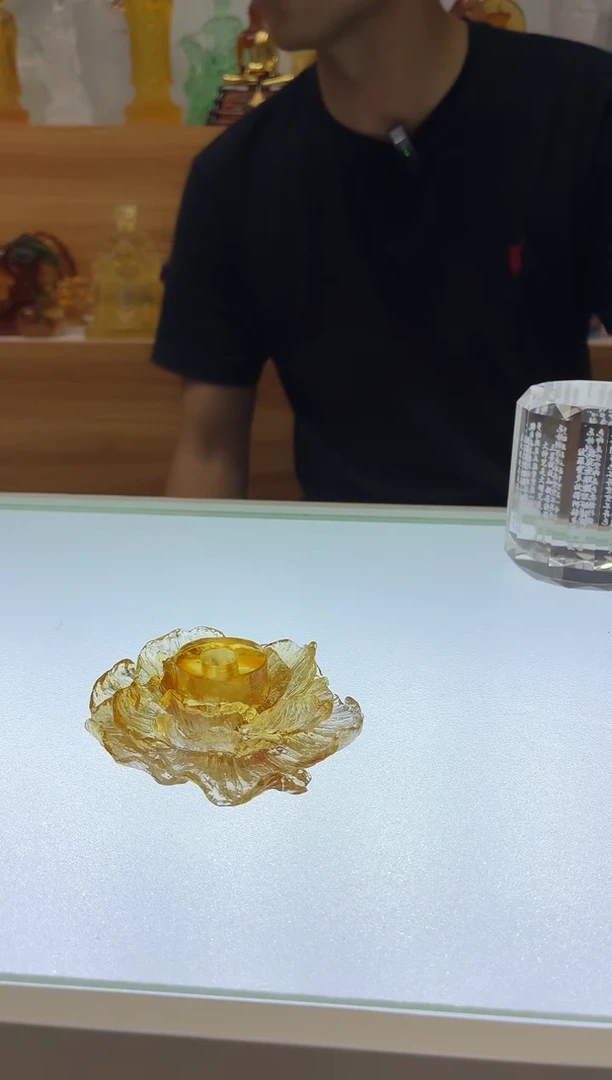 琉璃手工艺品牡丹花香插琥珀色