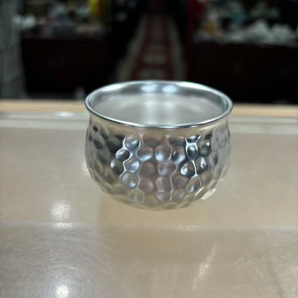 瓷韵优品   手工锤纹鎏银功夫茶主人杯1878