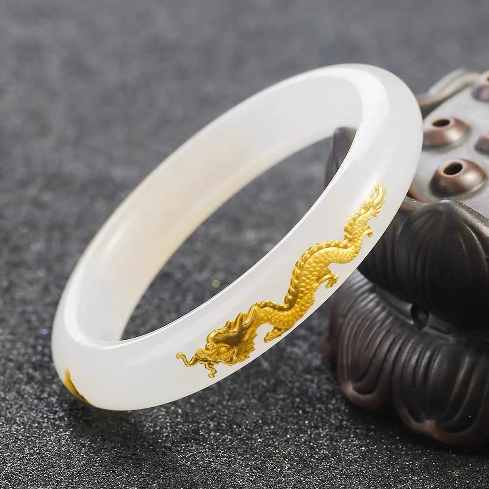 【香港ZHOUFU】维多利亚龙凤呈祥精工内雕高定臻品月光白手镯