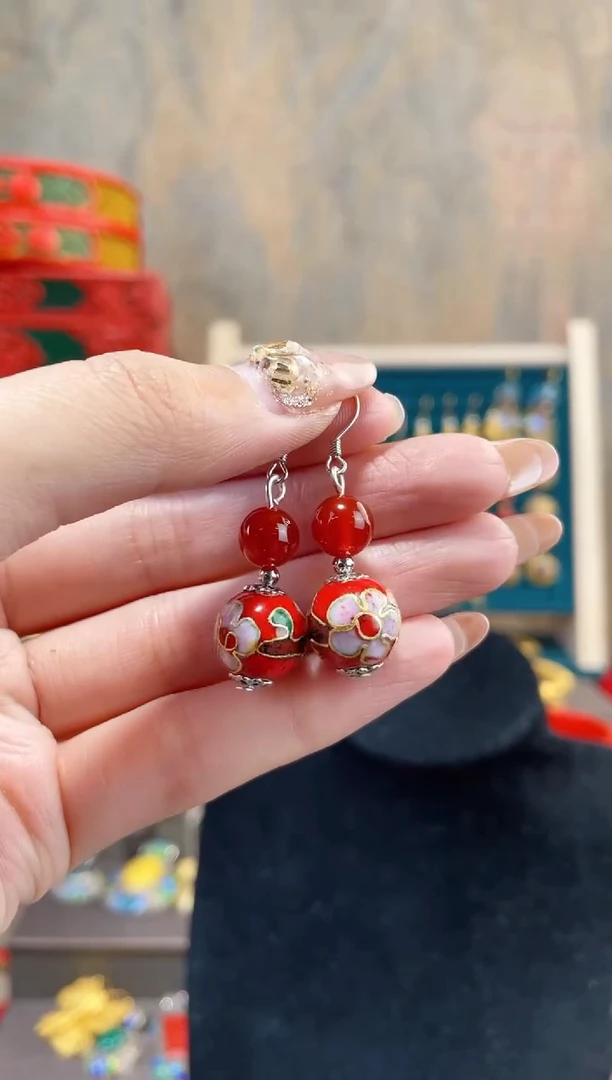 【闪购商品】非遗景泰蓝耳环红色