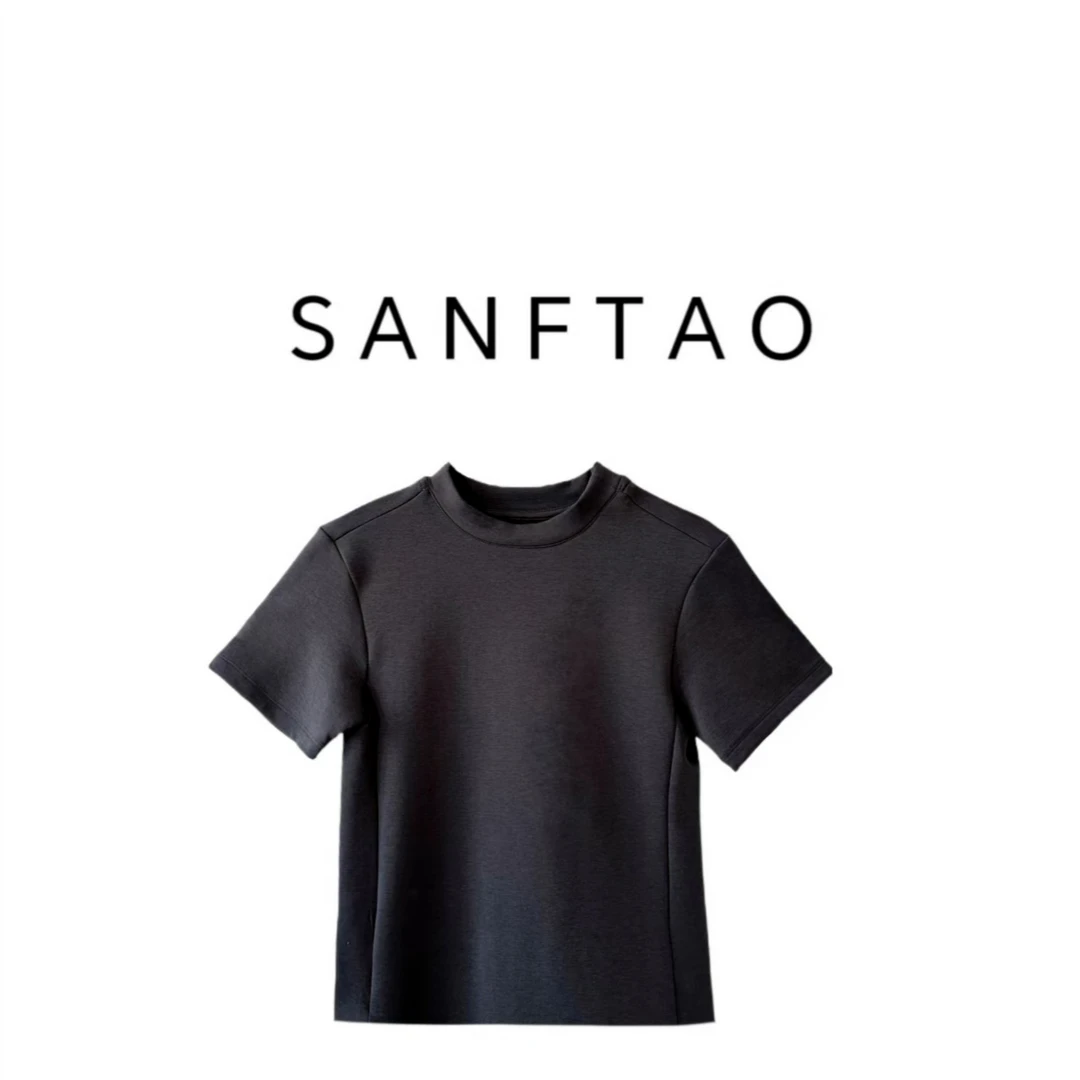 【 软绵绵的云】自然惬意 正肩圆领窄腰立体剪裁高弹休闲短T192535