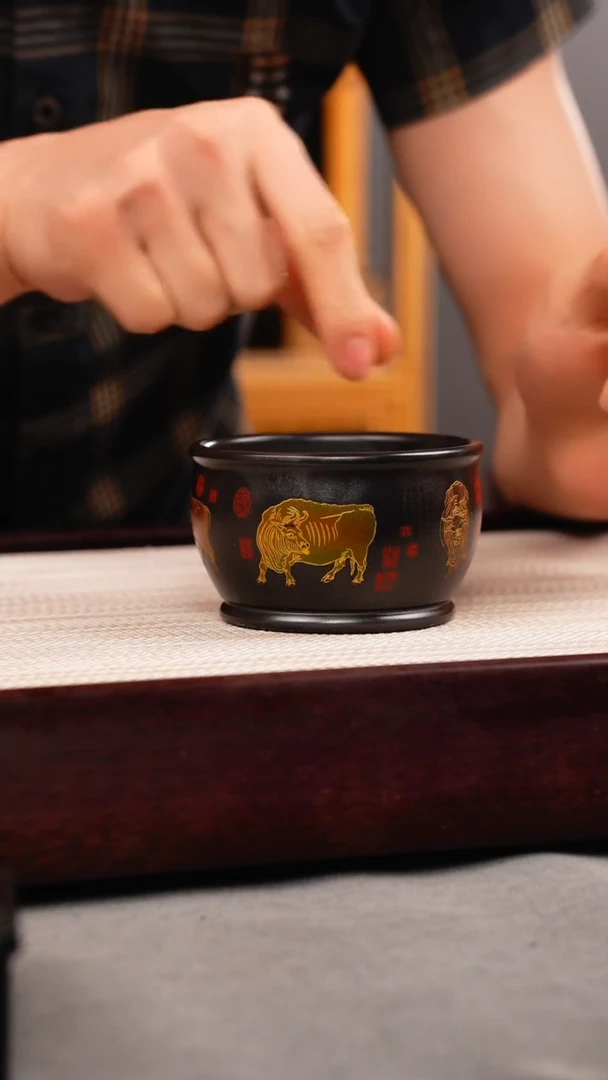 茶杯紫砂原矿石黄 五牛杯