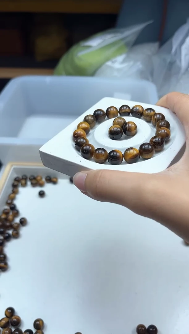 硅化玉散珠未镶嵌A1622 黑 金虎 眼 石10mm10颗8.8元