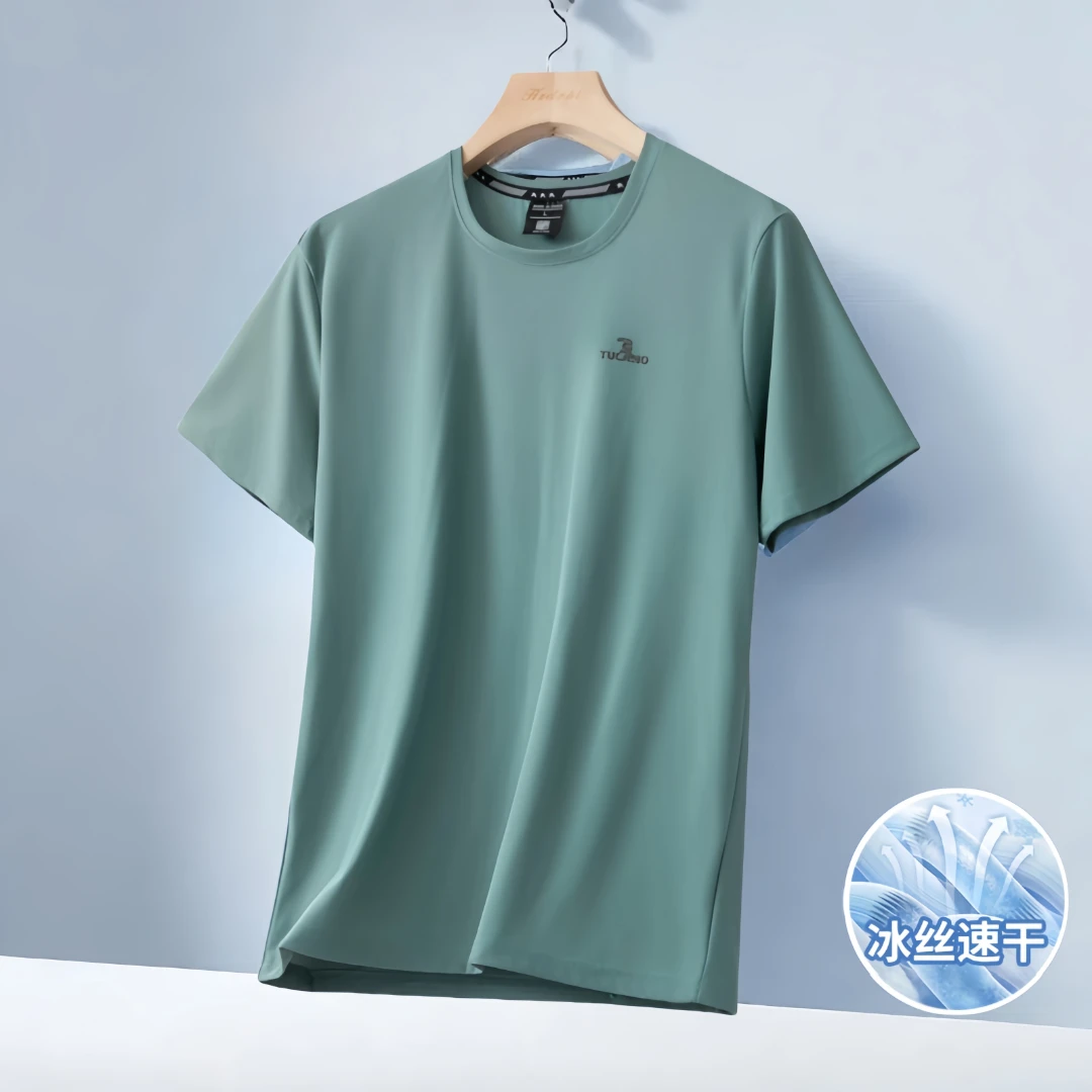 夏季爸爸装t恤圆领短袖中年男士冰丝速干半袖中老年夏季男装上衣