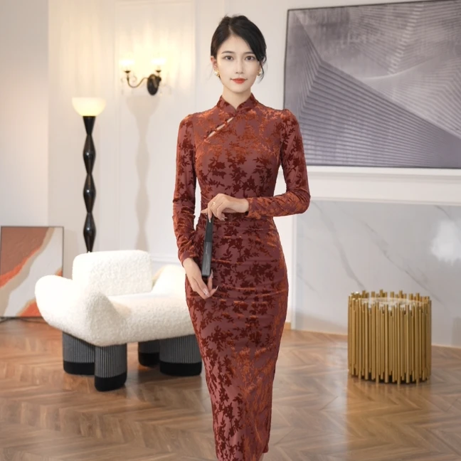 ANANY/艾嘉妮【炉香春秋】新款中式气质收腰显瘦直筒连衣裙-38056