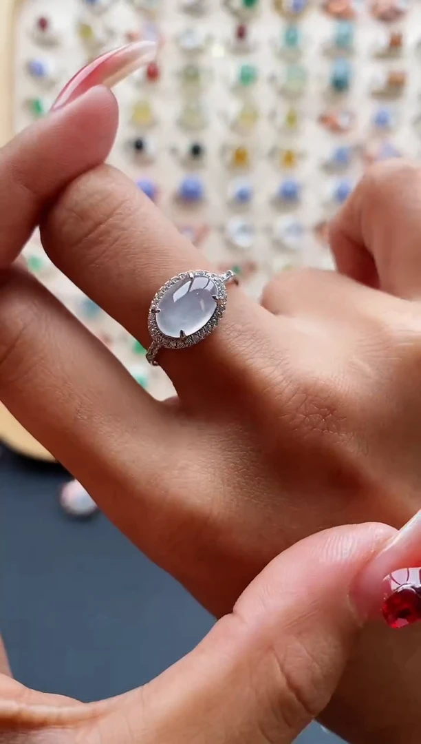 【闪购商品】翡翠戒指银S925镶嵌缅甸天然A货翡翠333 4+4