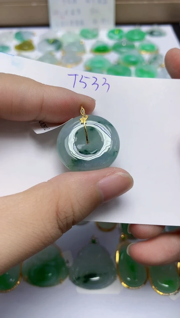 颈饰18K金镶嵌翡翠天然缅甸翡翠A货翡翠百元以上9元证书费自理