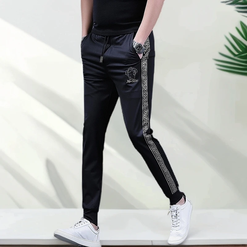 潮牌裤子潮流刺绣男裤欧货男士休闲裤男款小脚卫裤束脚裤秋冬长裤