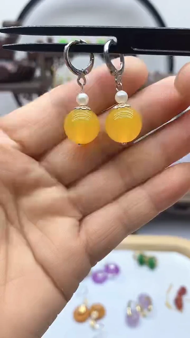 玛瑙/玉髓耳饰银S925镶嵌42
