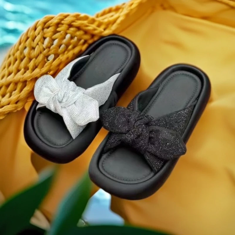 百搭松糕厚底蝴蝶结凉拖鞋夏季防滑纯色时尚舒适休闲沙滩鞋外穿