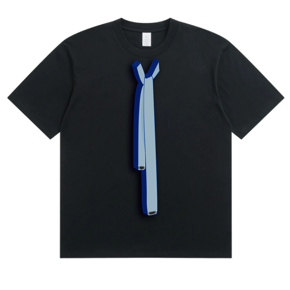 TOBECHILL原创美高风针织领带3D印花短袖T恤男女同款宽松夏款短袖