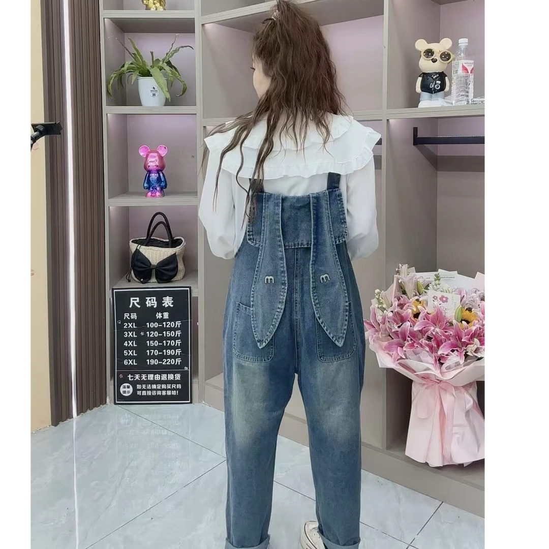 137衬衫牛仔背带裤套装无弹力大码牛仔裤春季长裤水洗
