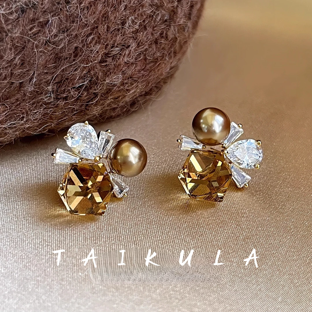 「花火流光」美拉德方糖珠珠耳钉时尚气质耳饰品轻奢小众高级耳环