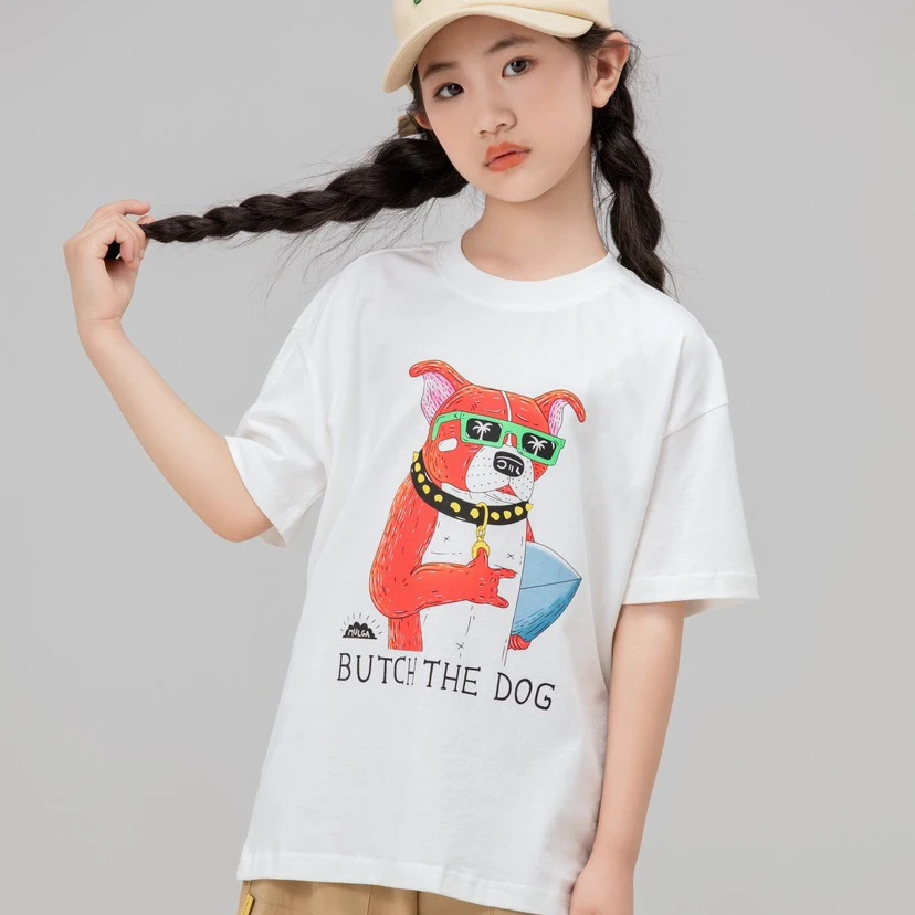 W272351【狗子冲浪】圆领时尚休闲儿童短袖