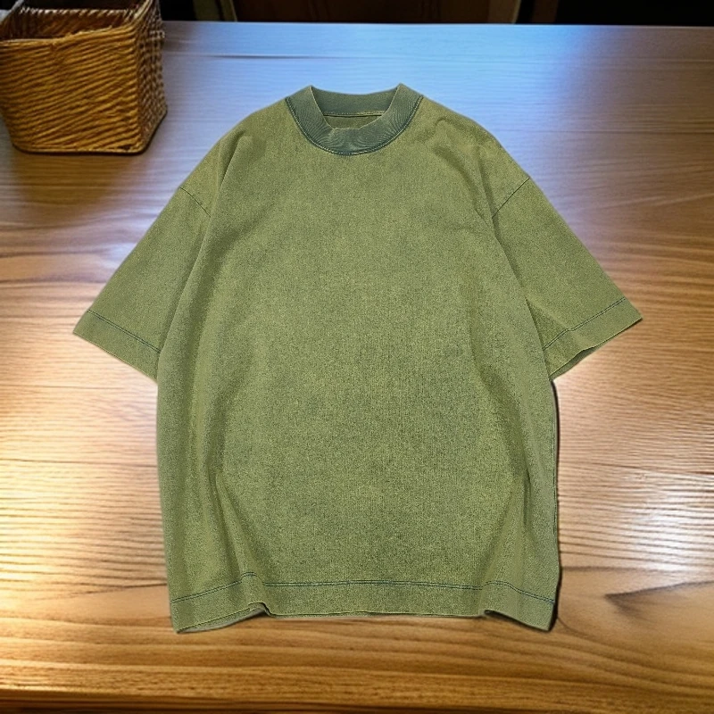 【100%棉】水洗复古男士短袖圆领做旧风格时尚休闲半袖T恤41810