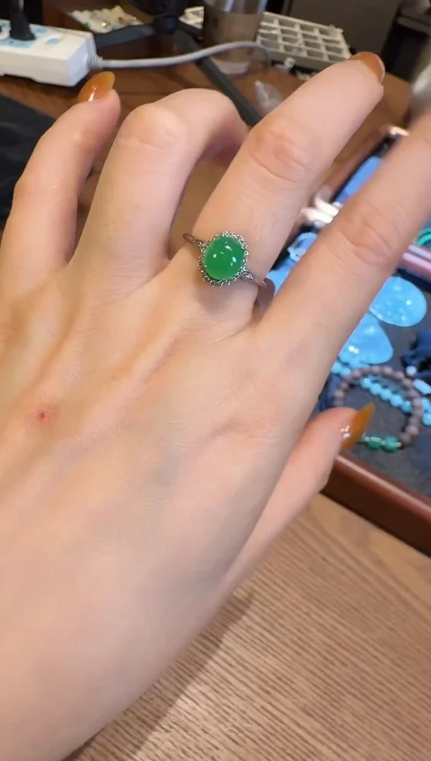 银S925镶嵌戒指翡翠69戒指