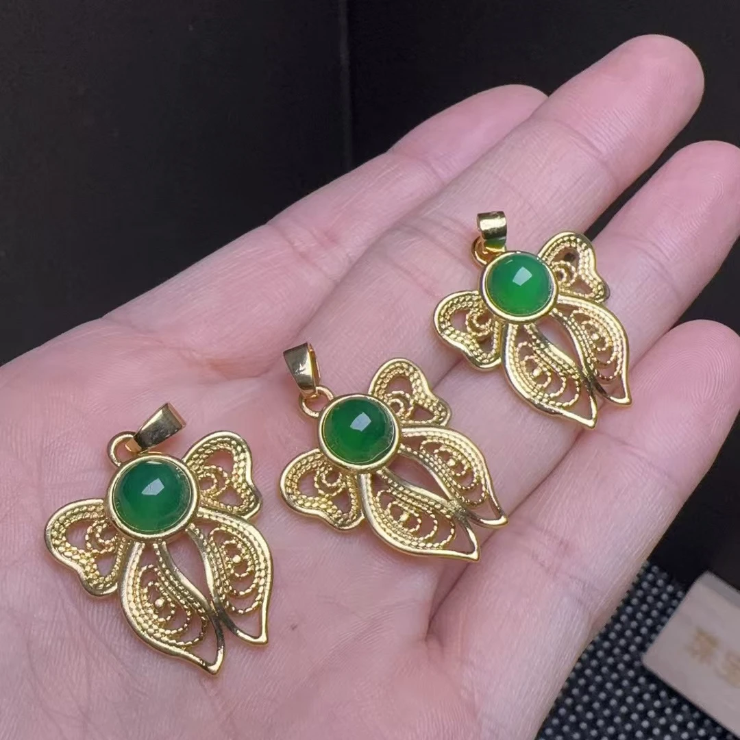 ST6368【福嘟嘟】冰翠芙蓉玉绿玛瑙金鱼吊坠-配链-多样性只发一件