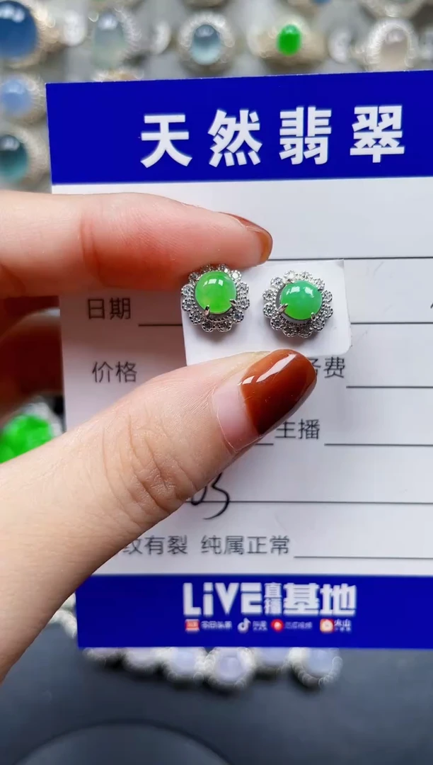 银S925镶嵌翡翠耳饰263
