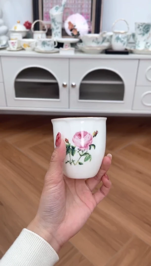 【闪购商品】碗玫瑰高骨骨瓷手握杯