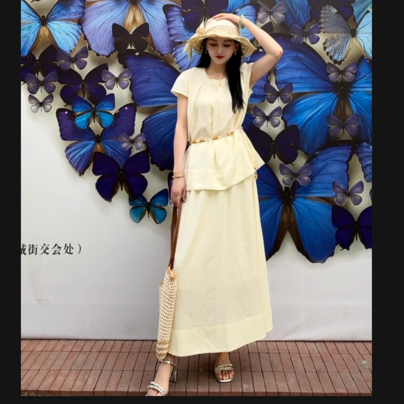 队队定制~【悠闲时光】都市简约风休闲两件套短袖上衣半身裙套装