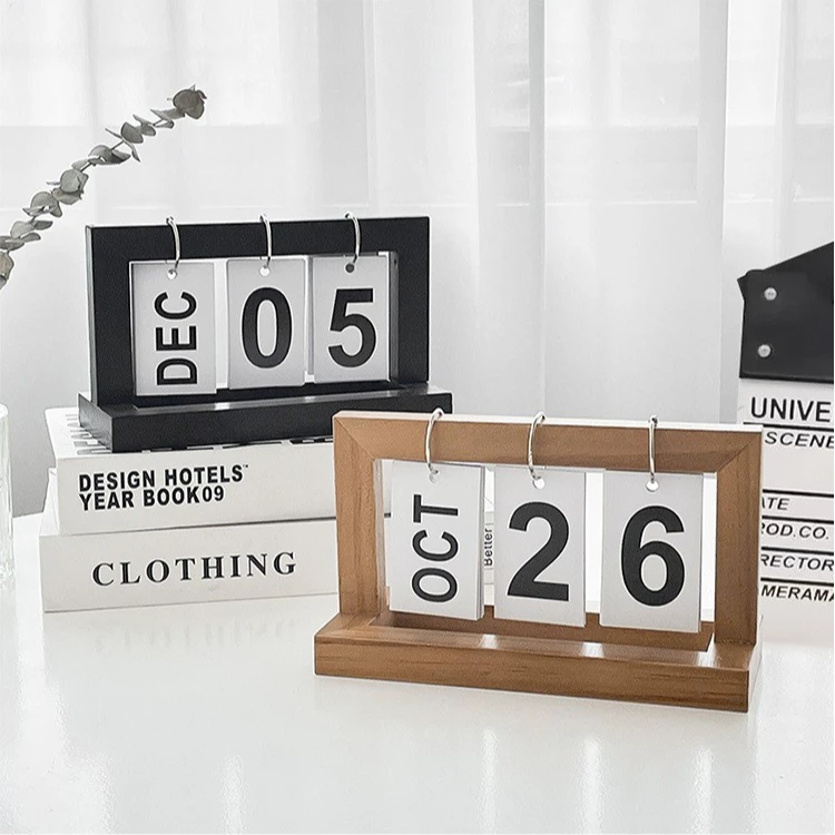 木质翻页台历北欧ins创意玄关桌面装饰复古拍摄拍照道具背景摆件