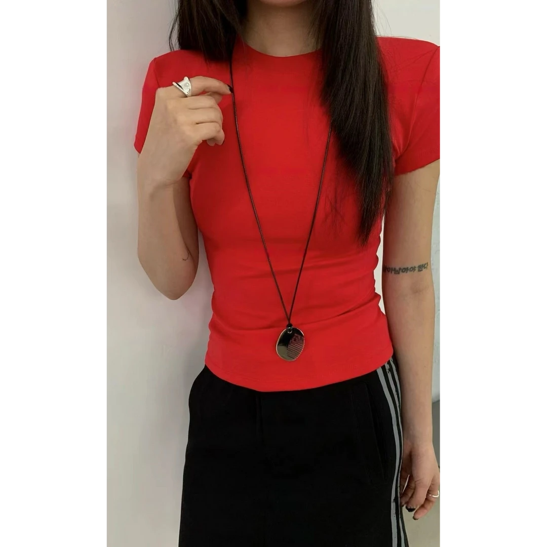 NICE圈圈、6色净版垫肩款立体裁剪辣妹短袖上衣T恤A5106