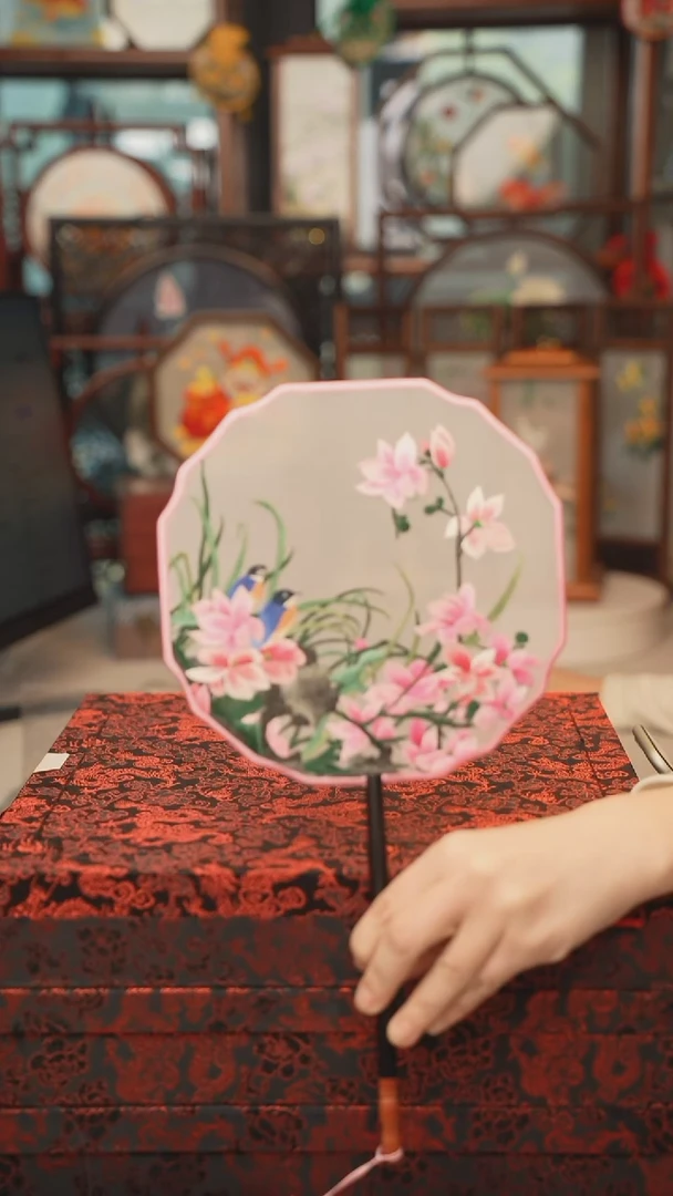 扇子团扇 绣花双面非遗