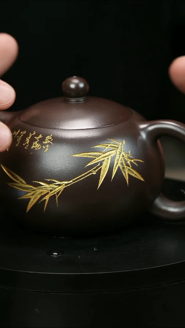 茶壶紫砂大*H1969李琴紫泥描金竹叶西施