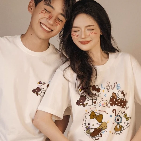 情侣装2025新款一男一女情侣短袖潮牌高级感夏季纯棉宽松休闲T恤