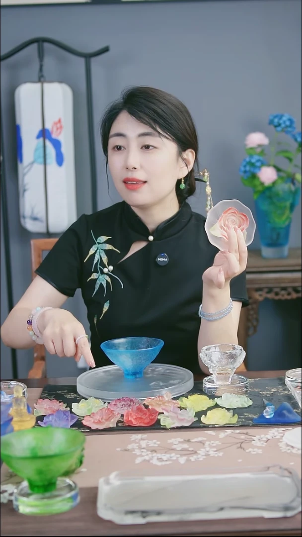琉璃手工艺品困*山茶花香插带杯垫