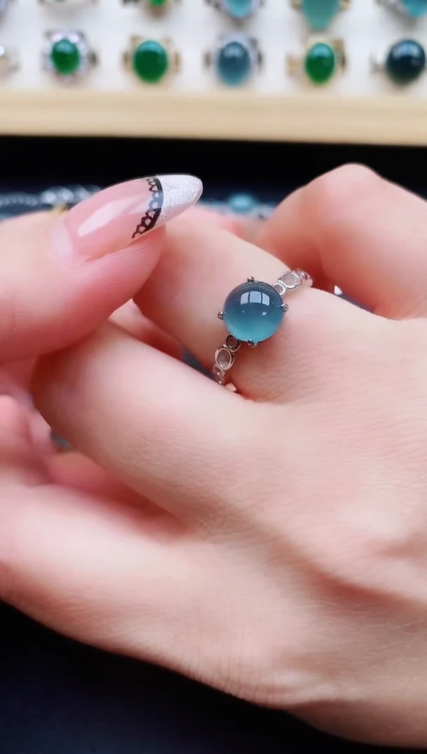 翡翠戒指银S925镶嵌85005